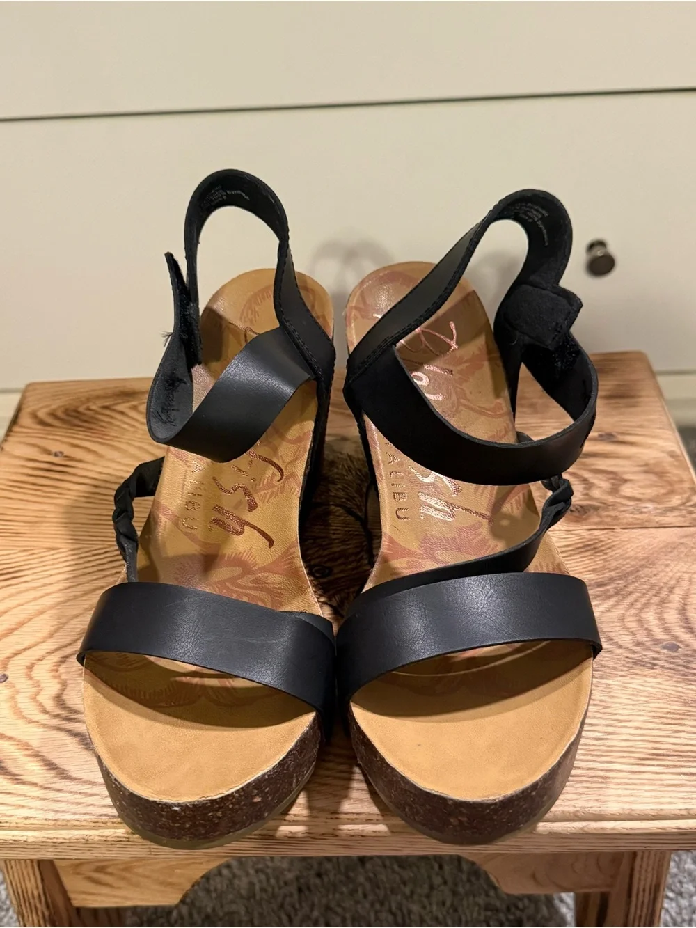 Blowfish Black Cork Wedge Sandals with Braided Strap Detail